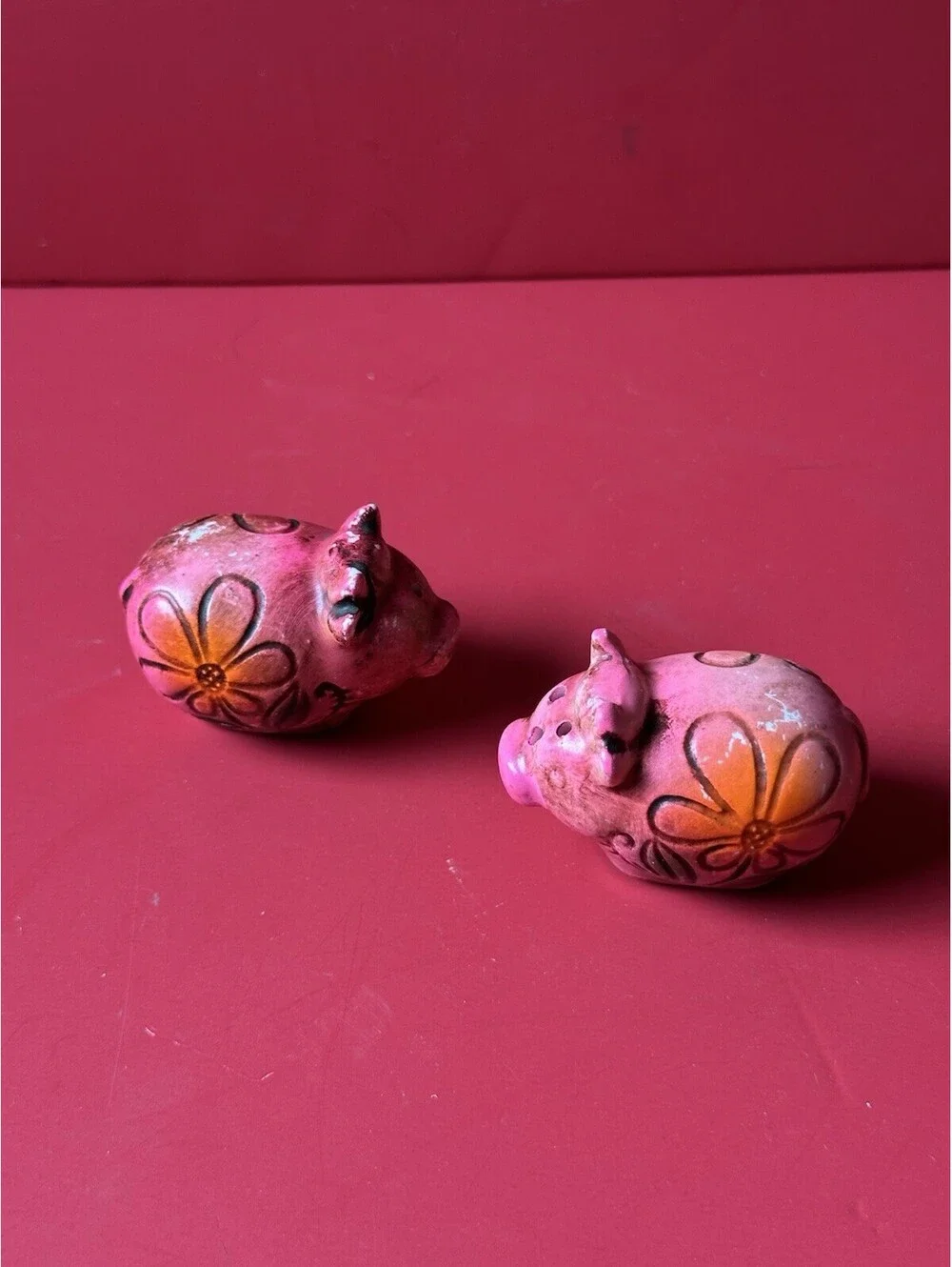 Vintage Floral Pink Pig Salt And Pepper Shaker Set Of Two